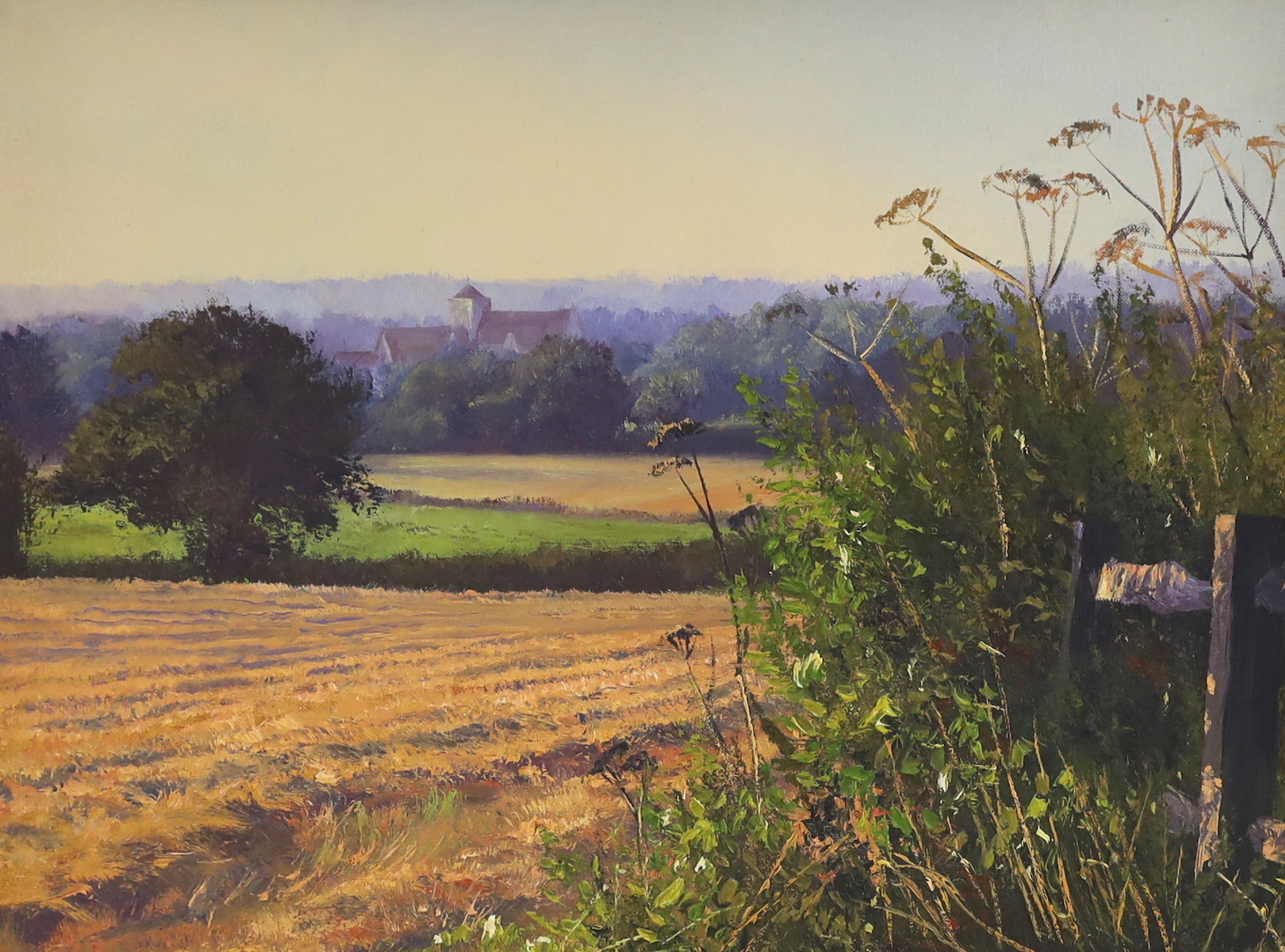 Stephen Hawkins (b.1964), oil on canvas, ‘Evening light’, unsigned, The Ashdown Gallery label verso, 29 x 39cm